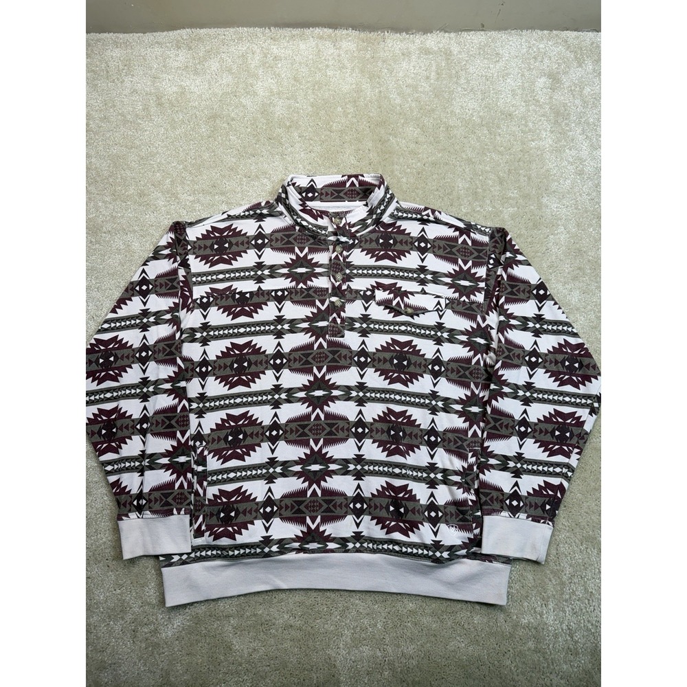 Ariat Retro Fit Overdyed Washed Sweater Mens XL White Red Aztec Southwest